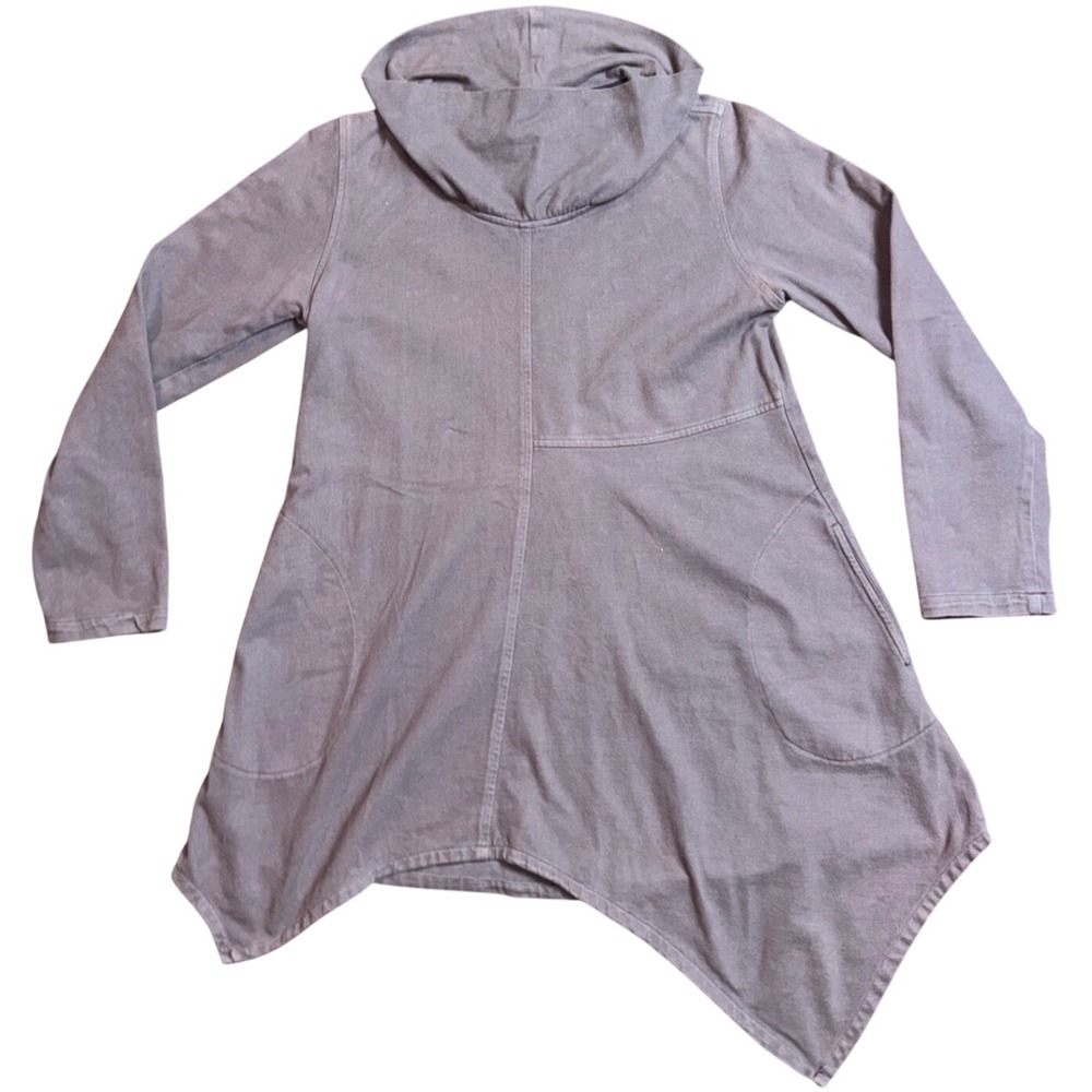 Kleen Womens XS Purple Cotton‎ Cowl Neck Asymmetrical Handkerchief Hem Tunic Top